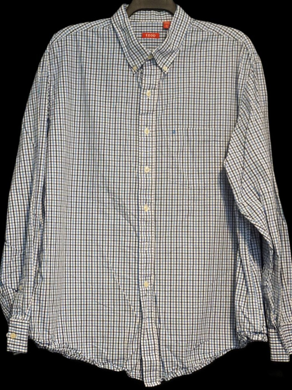 Izod Long Sleeve Blue & White Plaid Button Down Men’s 2XL Tall Shirt